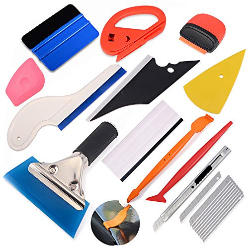 Ehdis Kit Covering Outil d'installation de pellicule de vinyle teinté pour fenêtre, comprenant un grattoir en plastique, un racloir à eau, bâtonnet en micro-vinyle, cutter, couteau universel et des lames