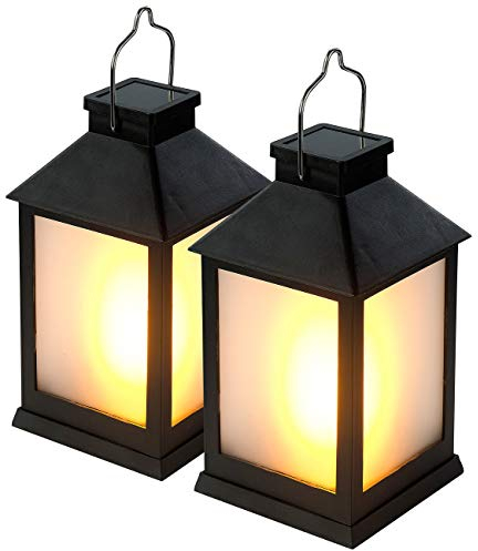 Lunartec Laterne Flammeneffekt: 2er-Set Solar-Gartenlaternen, 12 Flammeneffekt-LEDs, Lichtsensor, Akku (LED Laterne mit, Outdoor, Tischleuchte Batterie)