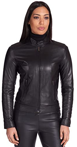 D'Arienzo Giacca Pelle Donna Nera Giubbotto Moto Primaverile Biker Made in Italy Linda Nero/S