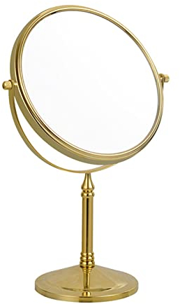 Kosmetikspiegel, Gold Badspiegel, Tischspiegel, Vergrößerungsspiegel, 20,3 cm, doppelseitig Messing, 360° drehbar Frisiertischspiegel, Rasierspiegel, Gold, 10-Fach