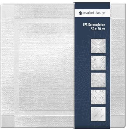 Panneaux de plafonds en polystyrène EPS - Panneaux de plafonds légers et robustes au design moderne - (2QM paquet économique ATLANTA 50x50cm) Panneaux de revêtement de plafond plafond