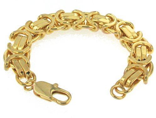 Bracciale reale italiano originale etruscho placcato oro 15,5 mm largo piatto bracciale maglia bizantina donna uomo gioielli dalla fabbrica tendenze Italy, 23 centimeters, Placcato oro