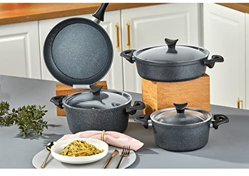 TAÇ TAC-3455 Mastercook - Batería de cocina (granito, 7 piezas), color negro