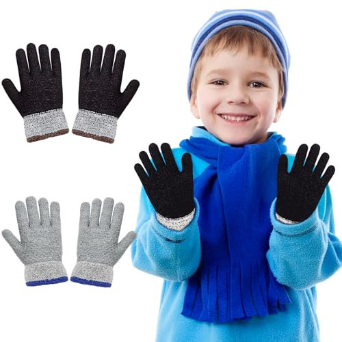 Becellen 2 Paar Strickhandschuhe Kinder, Vollfinger Elastische Handschuhe Warme Magische Handschuhe für Jungen Mädchen