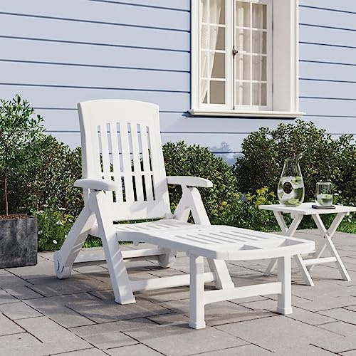 ZEYUAN Tumbona Plegable con Ruedas PP Blanco, Tumbonas Jardin Exterior, Tumbona Piscina, Sun Lounger, Tumbonas De Jardin, Cama Jardin Exterior, Tumbona De Playa
