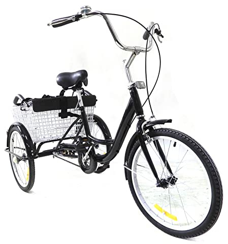 AOAPUMM 20-Zoll-Dreirad für Erwachsene mit einfacher Geschwindigkeit, Fahrrad für Erwachsene, Senioren-Dreirad mit Einkaufskorb, Kindersitz und klappbarem Korb