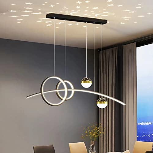 Pendelleuchte Esstisch, LED Hängeleuchte esstisch Pendelleuchte dimmbar mit Fernbedienung pendellampe höhenverstellbar Kronleuchter Lampe für Wohnzimmer Esszimmer Küche Büro (Schwarz, L80cm)