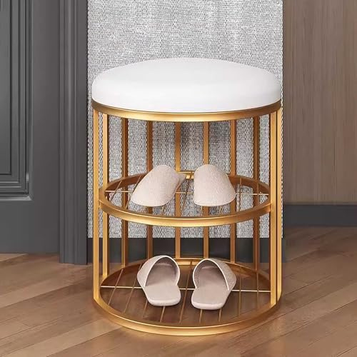 Generic Shoe Stool | Mini Entryway Bench With Shoe Storage for Small Space | Low Cushioned Bench | Gold Metal Frame