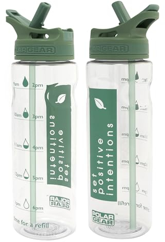 Polar Gear 750ml Motivational Water Bottle With Straw - SK Ecozen Recycled Plastic Sports Water Bottle with Time Markings – Dishwasher Safe, BPA Free Drinks Canteen for Gym, Running, Work