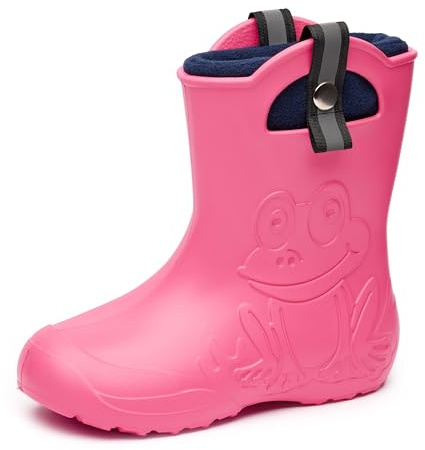 Ladeheid Bottes de Pluie Enfant Ultralégères avec Doublure Thermique pour Filles et Garçons Antidérapantes Chaussures de Pluie LA-CA-Frog245 (Rose, 34/35 EU)