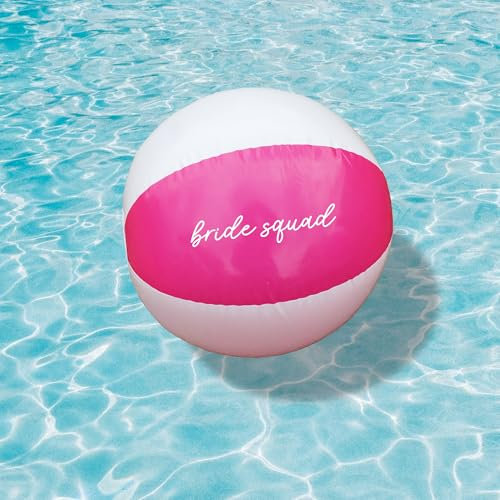 eBuyGB Bride Squad Beach Ball, Pink & White Hen Party Bride Beach Ball, Bridal Party Favours for Abroad, 9” Inflatable (Pink Panel)