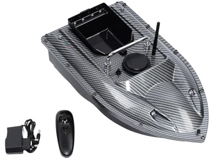 Loohacp foderbåt fiske, 500 m foderbåt trådlöst fiskebete bete med LED-nattlampa, 110–240 V, 1,5 kg lastvikt, 49 x 27 x 16 cm svart