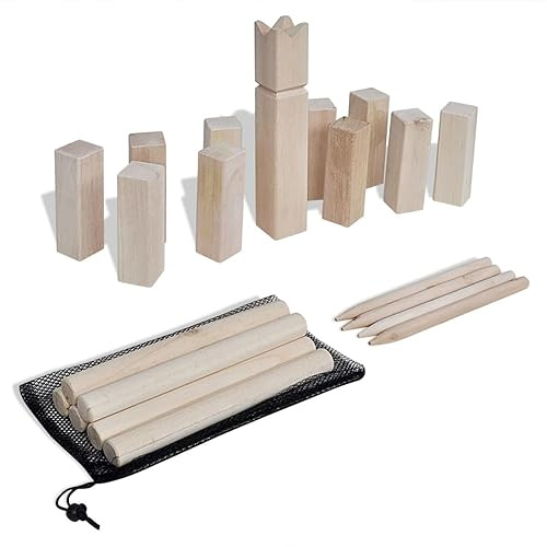 Brokky Set Kubb Gioco dei vichingi|Gioco di Scacchi Vichingo - Gioco Vichingo di Scacchi Svedesi Kubb XXL -Gioco di società per Adulti e Bambini - in casa o all'aperto
