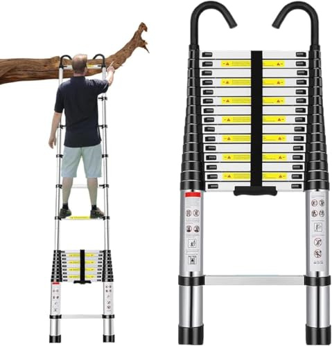 4.4M Telescoping Ladder 14.5FT Metal Telescopic Ladder with Non-Slip Feet, Collapsible Ladder Multi-Purpose Ladders 330 Lb Capacity
