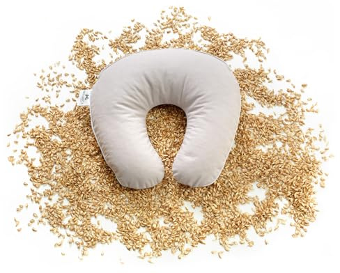 NATURECA Reisekissen aus Bio-Dinkelspelz, Nackenkissen 100% Naturmaterialien mit abnehmbarem und waschbarem Baumwollbezug, Nackenstützkissen, ideal als Ergänzung zum Kopfkissen, 35x33 cm.