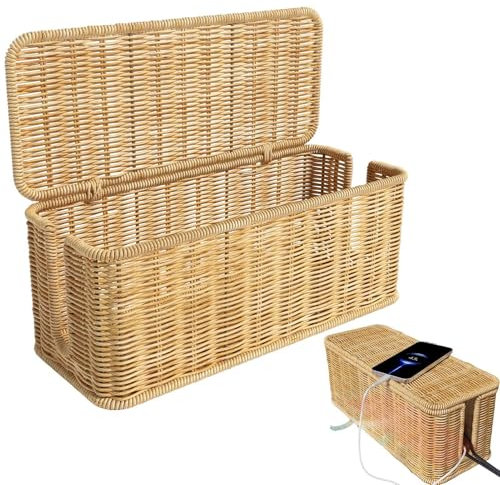 Boîte De Rangement Pour Câbles, Cache Multiprise, Boîte D'organisation Des Câbles En Rotin, Organisateur De Câbles Caché, Cachez Les Barrettes D'alimentation Et Les Câbles D'alimentation
