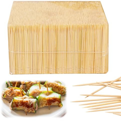 Bambu trä tandpetare, naturliga tandplockar för förrätt, oliv, grill, frukt, festcocktails – engångs stora runda tänder rengöring tandpetare (1 påse (3300 delar/väska)