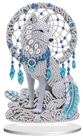DCIDBEI Diamond Painting Ornamente Traumfänger Wolf 13x20cm Diamond Painting Tischdekoration Diamant Malerei Tischdekoration Diamant Painting Erwachsene Geschenke AnfängerTisch Deko Desktop Deko