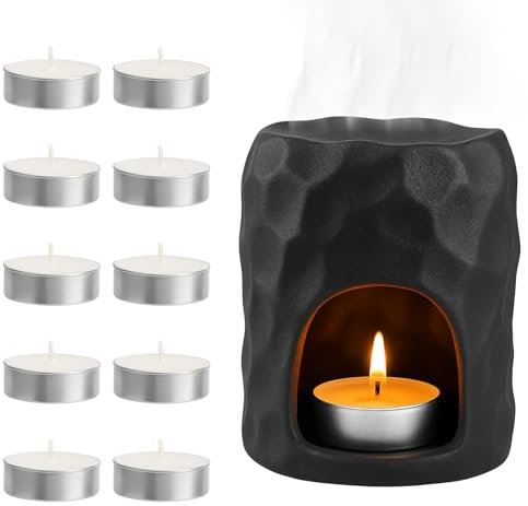 Lampada profumata in ceramica, lampada profumata in ceramica, con 10 portacandele, lampada aromatica, lampada profumata per oli essenziali, fornello per oli profumati, diffusore di olio e cera