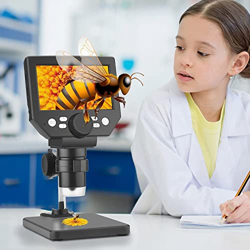 MINENICE Mikroskop Digital, 4.3-Zoll USB Microscopemit 8 LED-Leuchten 2600mAh Akku Unterstützt 64 GB Speicherkarte1080P 1000X HD 16 Sprachen Digitalmikroskop für Kinder Erwachsene Schullabor