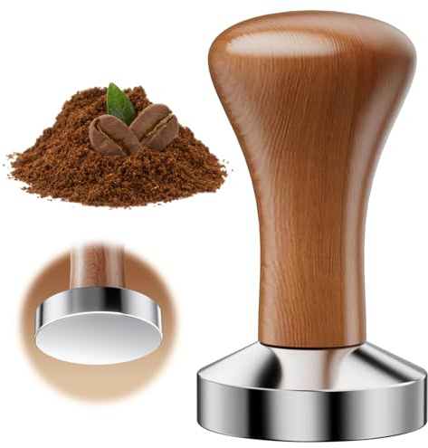 51mm Coffee Tamper, Wooden Handle Espresso Press Tamper Stainless Steel Espresso Tampers for Coffee Machine Coffees Bean Powder Hammer for Coffees Grounds Barista Machines Accessory