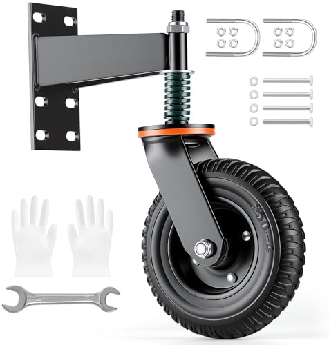 Homwin Heavy Duty Gate Wheel, 8 Inch Fence Gate Wheels for Wooden Gate and Metal Tube Gate Spring Loaded 600 LBS Capacity Gate Caster Wheel Black