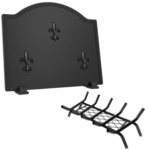 Bundle of 20 Heavy Duty Cast Iron Fireplace Grate with Ember Retaine, and 22.5 Firebacks for Fireplace, Steel Fireplace Back Plates with Feet