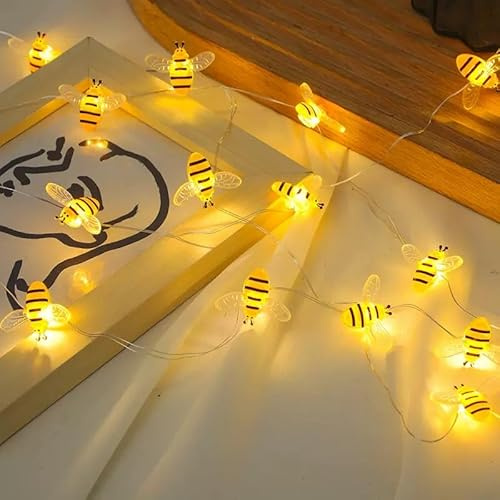 HHMTAKA Bi-lampor, dekor, 3 m (1,2 fot) 30 LED, söt batteridriven bi-ljusslinga gåvor för kvinnor, barn, flickor, bi dekorativa ljusslingor för sovrum, växter, uteplats, fest, bröllop, jul