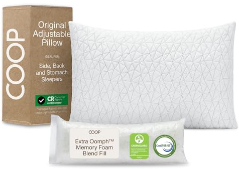 Coop Home Goods Original Adjustable Pillow, King Size Bed Pillows for Sleeping, Cross Cut Memory Foam Pillows - Medium Firm Back, Stomach and Side Sleeper Pillow, CertiPUR-US/GREENGUARD Gold