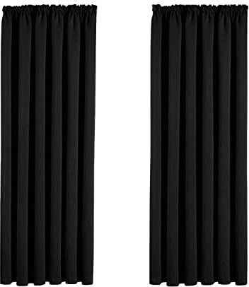 Aspire Homeware Blackout Curtains - Pencil Pleat Black Out Curtains for Bedroom Thermal Insulated Super Soft Tape Top Living Room Black Curtain & Drapes with Tie Backs 66 x 54 Inch, 2 Panel
