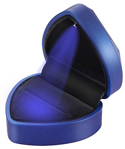 VOSAREA Scatola per anello da sposa luminosa in velluto a forma di cuore con luce a LED, decorazione di San Valentino, matrimonio, compleanno, rosso (blu)