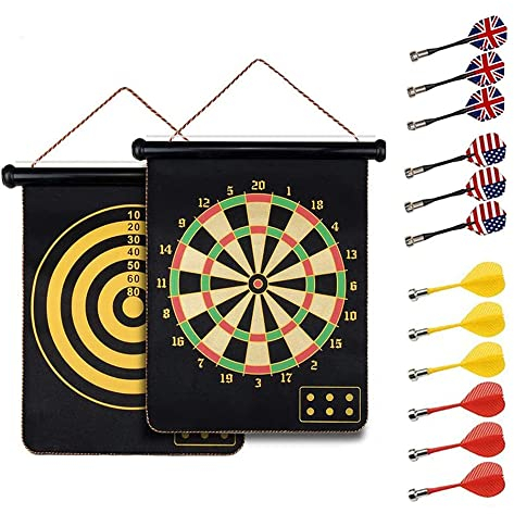 HelaCueil Magnetisch Sichere Dartscheibe Dartboards ∅38cm für Kinder und Erwachsene - Doppelseitige (mit 12 Pfeilen)