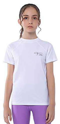 TIZAX Maglietta Nuoto UV a Maniche Corte da Bambina Costume da Bagno per Ragazze Rashguard per Surf Nuoto Immersione Spiaggia Bianco 116