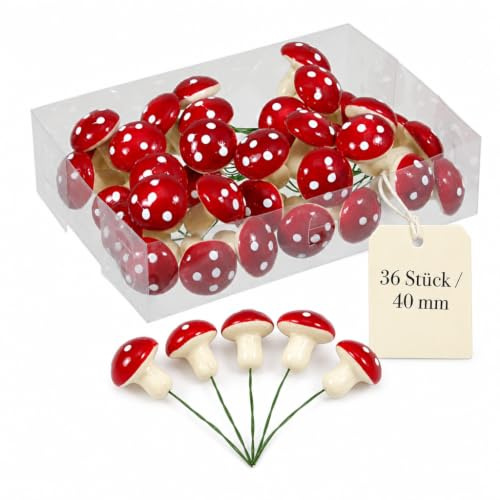 Set minisvampar flugsvampar på tråden, juldekoration höstdekoration bordsdekoration gör-det-själv pyssel älvträdgård blomkrukor bonsai dekoration lyckobringare, röd-vit (40 mm, 36)