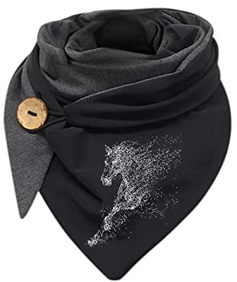 BJJH Outdoor Damen Schal Dreieckschal Lässige Drucken Winterschal Herbstschal mit Knopf Baumwolle Weicher Wrap Wickelschal Nackenschutz