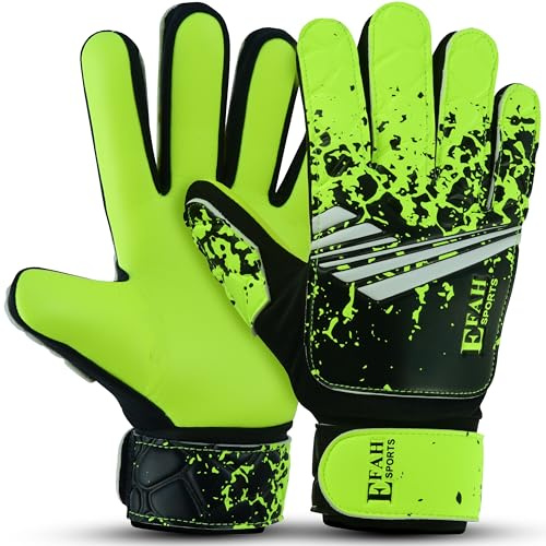 EFAH SPORTS Soccer Goalkeeper Gloves for Kids Boys Children Youth Football Goalie Gloves with Super Grip Protection Palms (Size 5 Suitable for 9 to 12 Years Old, Fluorescent Yellow)