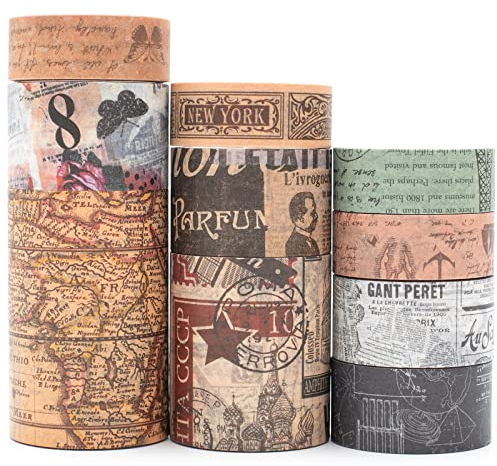 YUBX 10 Rollos Cinta Adhesiva Vintage, Decorativas Washi Tape Set para Scrapbooking, Manualidades, Marcos de Fotos, Bullet Journal y Decorar Regalos