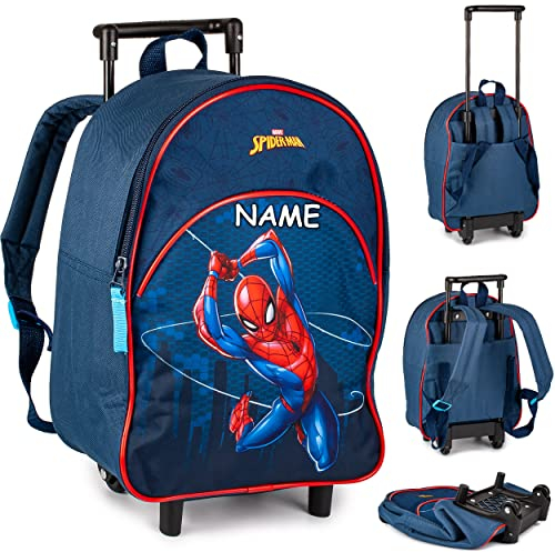 alles-meine.de GmbH 2 in 1 Kinder Trolley & Rucksack Spider-Man inkl. Name - wasserabweisend & beschichtet - für Mädchen & Jungen - Trolly mit Rollen - Kindertrolley - Trol..