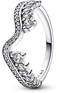 PANDORA Funkelnde Asymmetrische Wellen Ring aus Sterlingsilber mit Zirkonia in der Farbe Silber, PANDORA Timeless Collection, Gr.56, 192543C01-56
