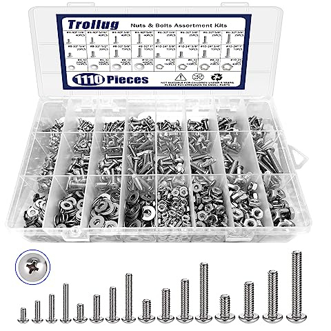 1110PCS Nuts and Bolts Assortment Kit, Stainless Steel Hardware Assortment Kit with Assorted Screws, Nuts, Bolts and Washers（#4-40#6-32#8-32#10-24）