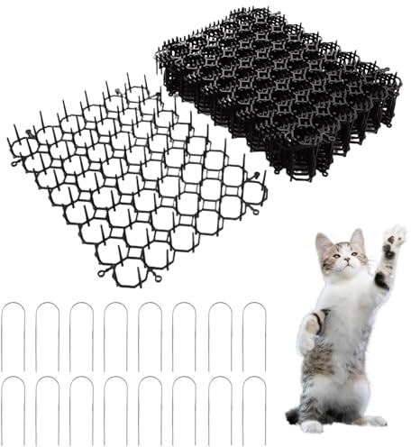 Lot de 24 grilles Anti-épines Contre Les Chats - 150 x 200 mm - pour Le Jardin - avec 16 Pointes en Plastique - Noir - Répulsif pour Animaux Sauvages - pour l'intérieur et l'extérieur