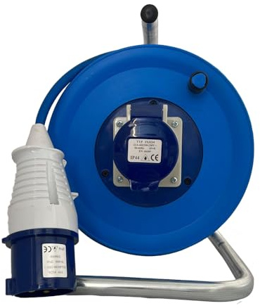 32 Amp Cable Reel, 25m Extension Lead Reel 2.5mm 240V Heavy Duty IP44 Rated BS EN60309