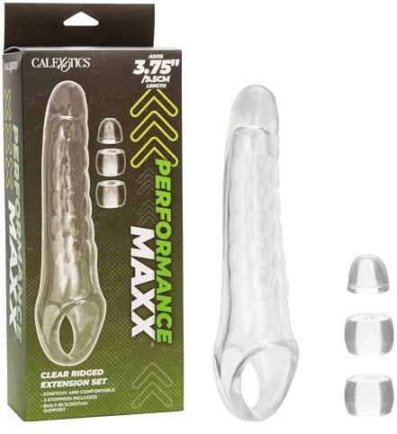CalExotics Performance Maxx Clear Extension Kit, Penis Extender Added Length and Girth with 3 Stopper Rings for Customized Fit - SE-1632-50-3