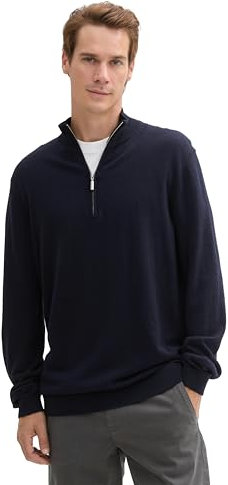 TOM TAILOR Herren 1043268 Basic Troyer-Pullover mit Kaschmir, 13160-Knitted Navy Melange, XXL
