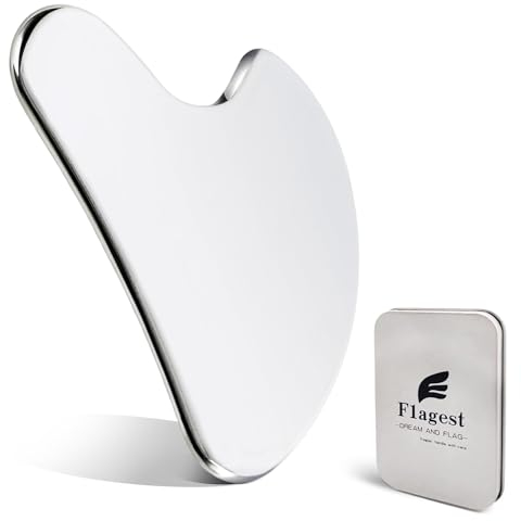 Flagest Gua Sha de Acero Inoxidable, Duradera Metal Gua Sha Facial, Antiarrugas Reduce la Hinchazón Herramienta GuaSha, Raspador de Masaje Facial Regalo para el Cuidado de la Piel (Plata)