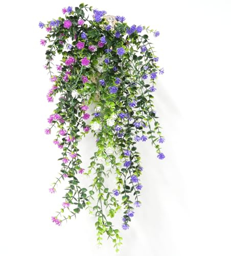 wocpvm 3 Piezas Plantas Artificiales Colgantes Plantas Colgantes Flores Colgantes Artificiales para decoración Paredes terrazas jardín - Rosa, Blanco, Morado