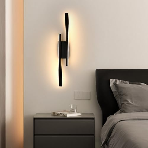 Riserva Lampada da Parete LED, 16W Applique da Parete Moderno Nero, Lampada a Muro Interni per Salon, Chambre, Escalier, Couloir, Bianco Caldo 3000K