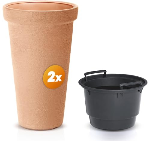 Casaria® 2X Pot de Fleurs XXL Terracotta 42L Bac à Plantes 63x40cm Rond résistant à l'hiver Jardin terrasse Cache-Pot Bac à Fleurs
