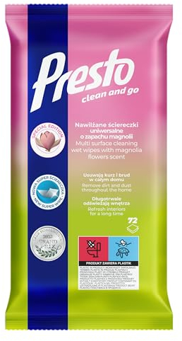 Presto Toallitas de limpieza para muebles de madera - (72 Piezas) Toallitas de limpieza - Muebles de madera, barnizados, materiales similares - Intensifica el color, Aroma a miel - 72 Piezas