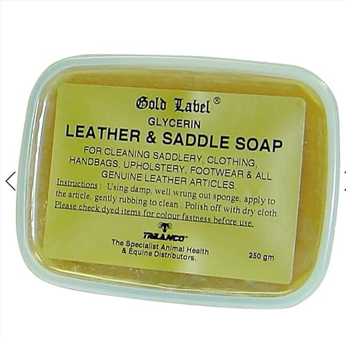 Gold Label Saddle Soap, - Hard Glycerin soap Bar - Ideal to use for cleaning saddles, handbags, upholstery, footwear and all genuine leather products. (250g)
